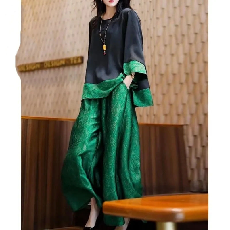 Wide Leg Palazzo Pants - Summer Women Loose Satin Outfit Korean