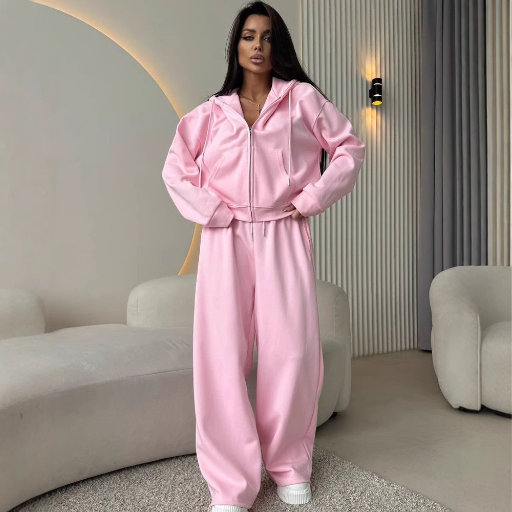 Wide Leg Palazzo Pants - Women's Sports Suit Hooded Sweatshirt Tie