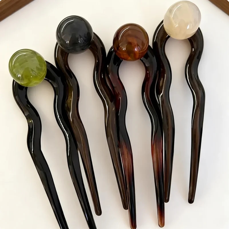Women Fashion Hub - Fashion Colored Pearl U-Shaped Hair Sticks