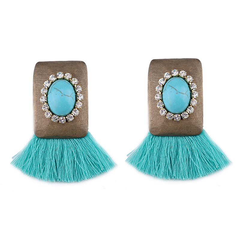 Women'S Fashion E Commerce - Cross-border retro wood diamond fringed earrings,