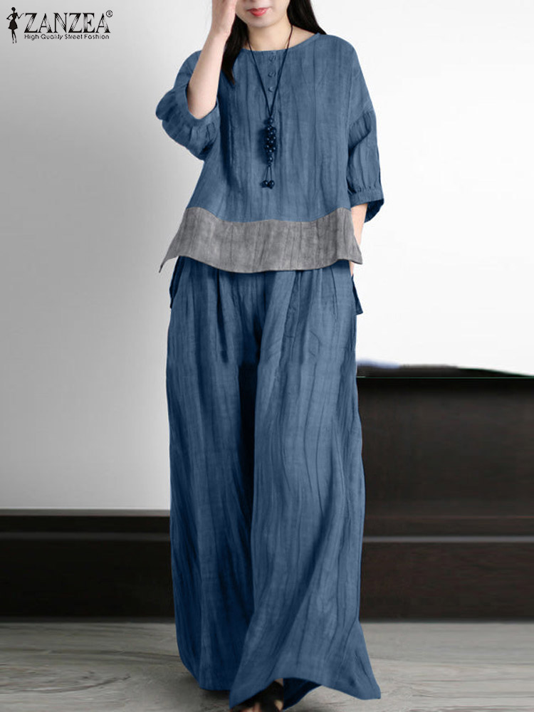 Wide Leg Palazzo Pants - ZANZEA Summer Vintage Matching Sets 2PCS
