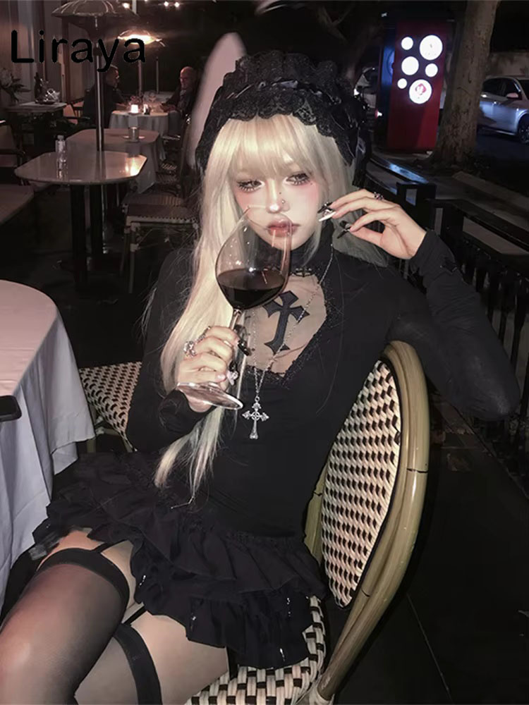 Women'S Fashion Tops - Turtleneck Top Y2k Clothes Black Gothic