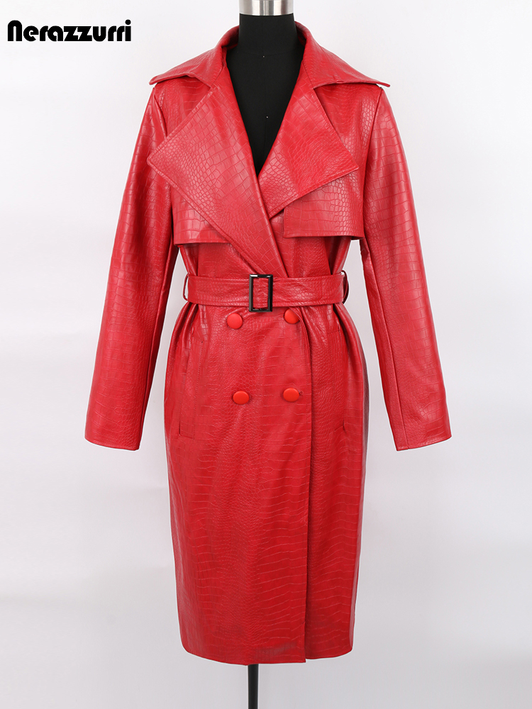 Women'S Fashion Raincoat - Nerazzurri Autumn Long Loose Red Crocodile