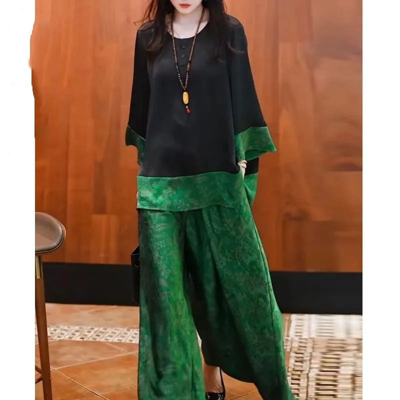 Summer Women Loose Satin Outfi - огляд і ціна Wide Leg Palazzo Pants