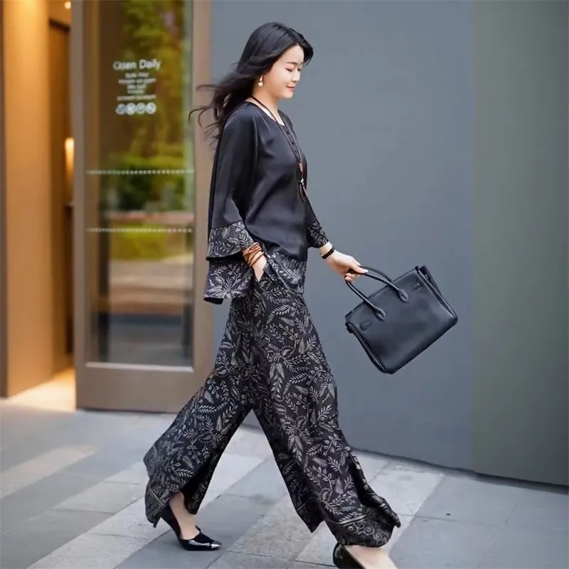 Summer Women Loose Satin Outfi - огляд і ціна Wide Leg Palazzo Pants