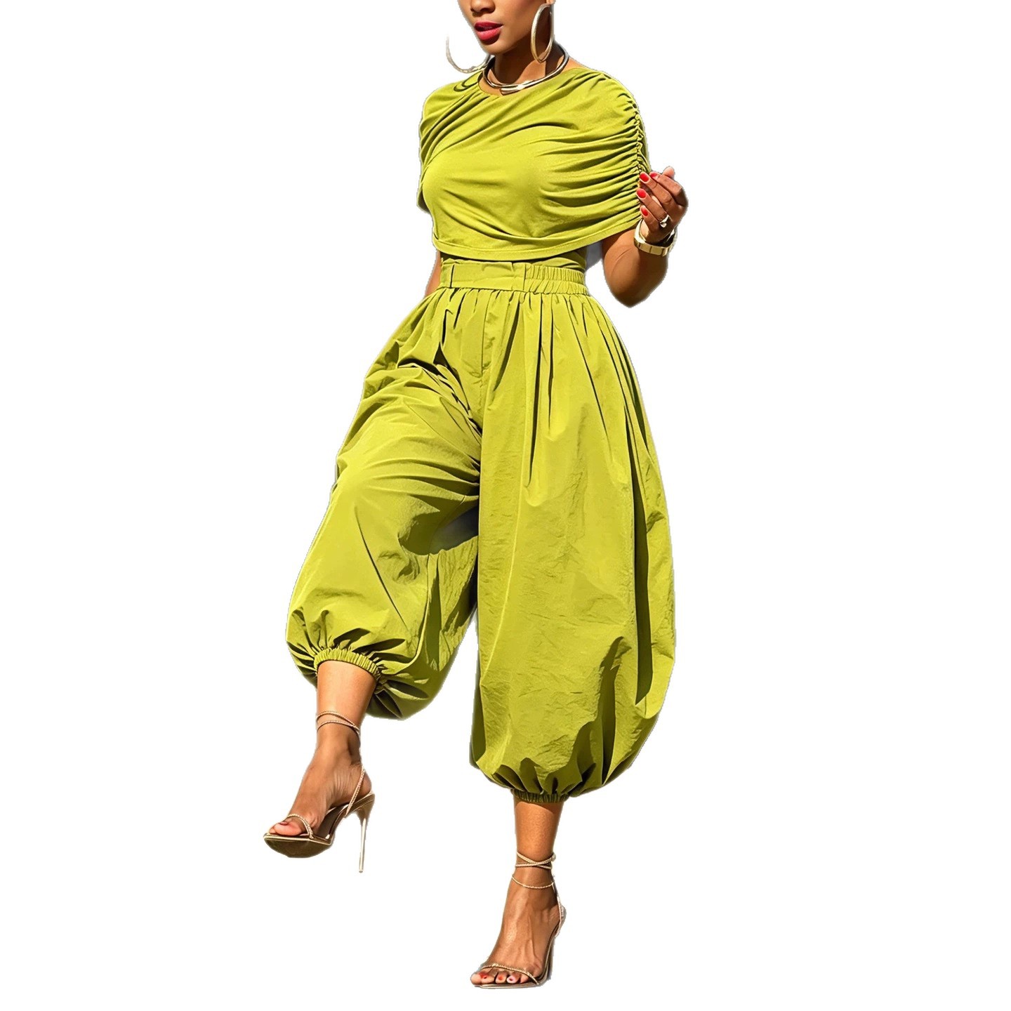 Two Piece Matching Set Ruched  - огляд і ціна Wide Leg Palazzo Pants