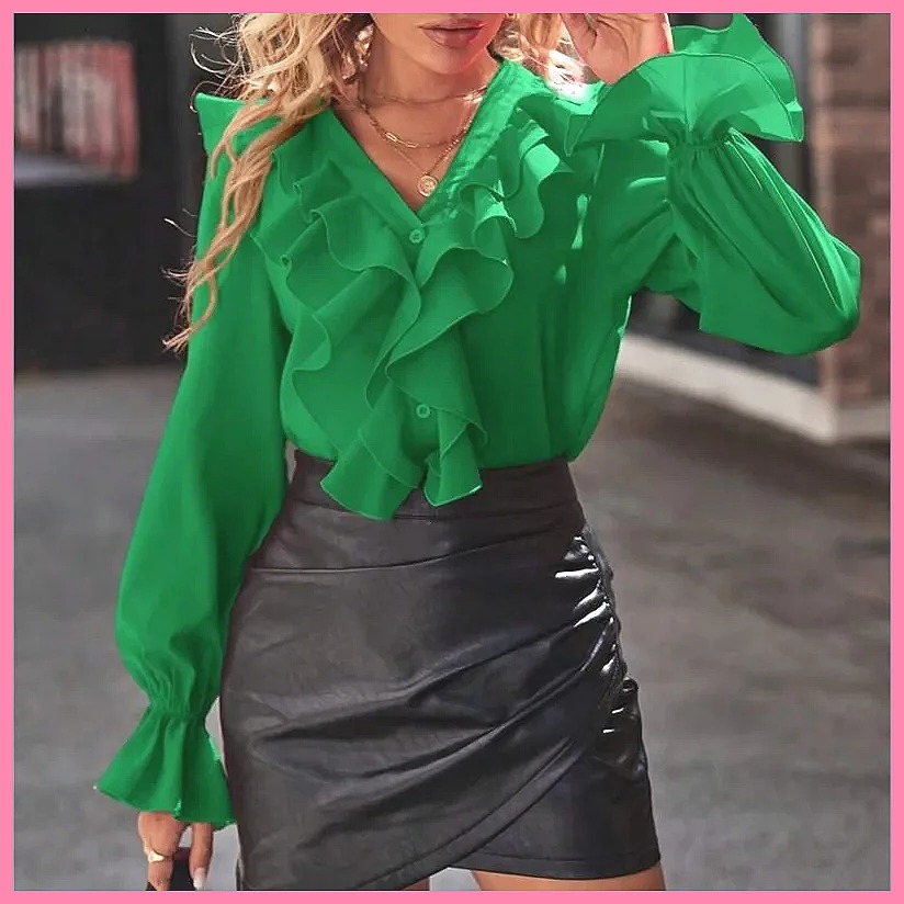 2025 Fashion V-Neck Ruffle Fla - огляд і ціна Women'S Fashion Tops