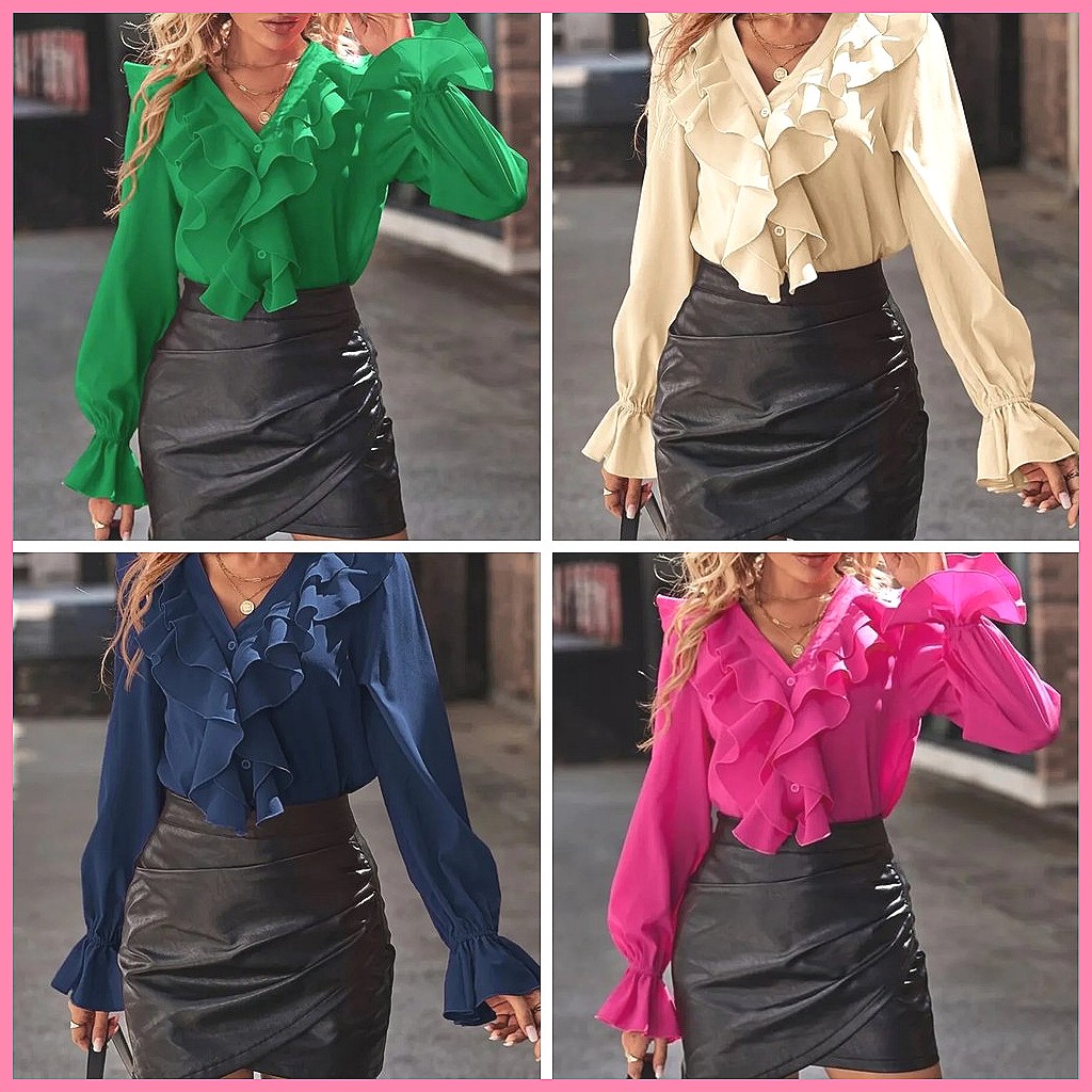 2025 Fashion V-Neck Ruffle Fla - огляд і ціна Women'S Fashion Tops