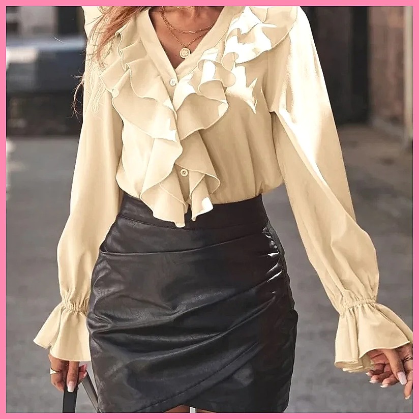 2025 Fashion V-Neck Ruffle Fla - огляд і ціна Women'S Fashion Tops