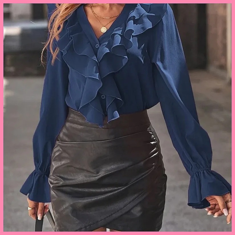 2025 Fashion V-Neck Ruffle Fla - огляд і ціна Women'S Fashion Tops