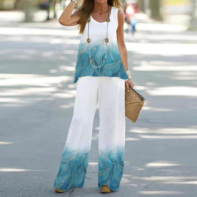 Casual Sleeveless Print Tank A - огляд і ціна Wide Leg Palazzo Pants