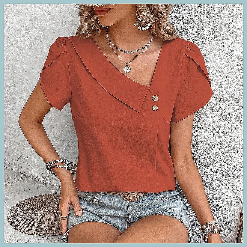 2024 Summer Vintage Solid Colo - огляд і ціна Women'S Fashion Tops