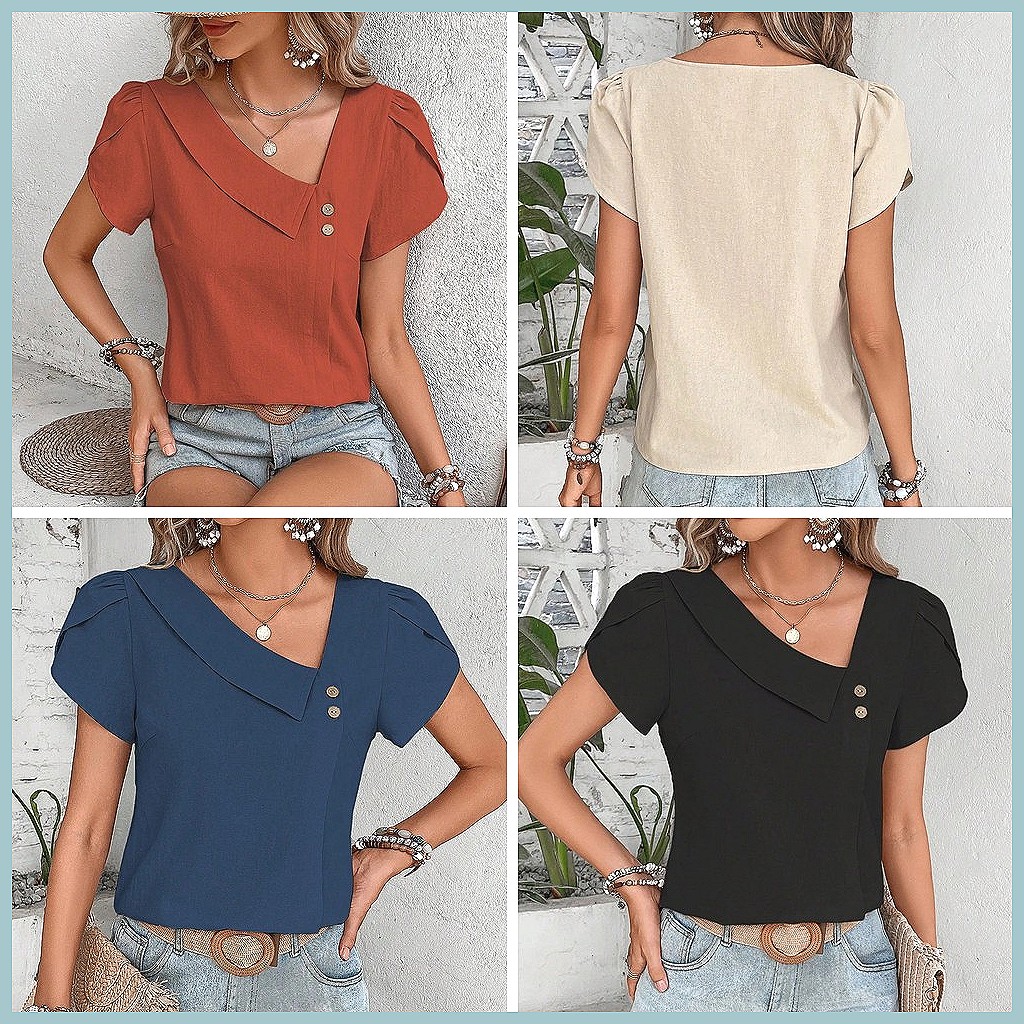2024 Summer Vintage Solid Colo - огляд і ціна Women'S Fashion Tops