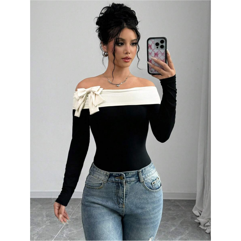 Bowknot Decor Off Shoulder Bod - огляд і ціна Women Fashion Wear